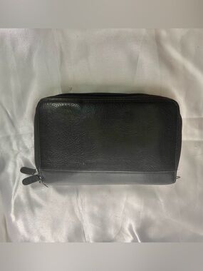 Classic Black Leather Zip Travel Organizer for Men